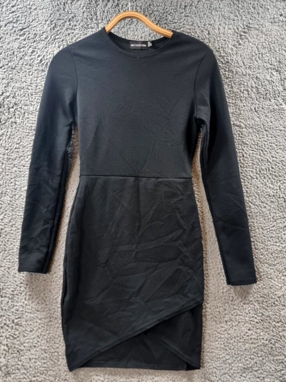 PrettyLittleThing Womens Bodycon Dress Size 10 Black Stretch Knit Long Sleeve